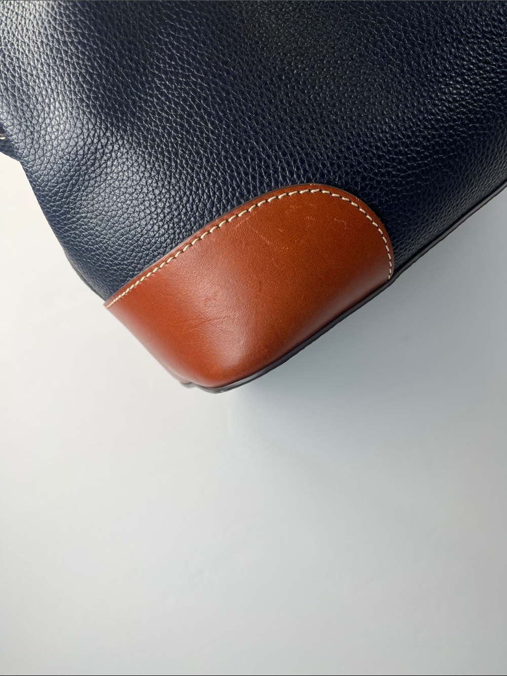 Dooney & Bourke Navy Pebbled Leather Shoulder Bag with Brown Trim - Picture 15 of 16